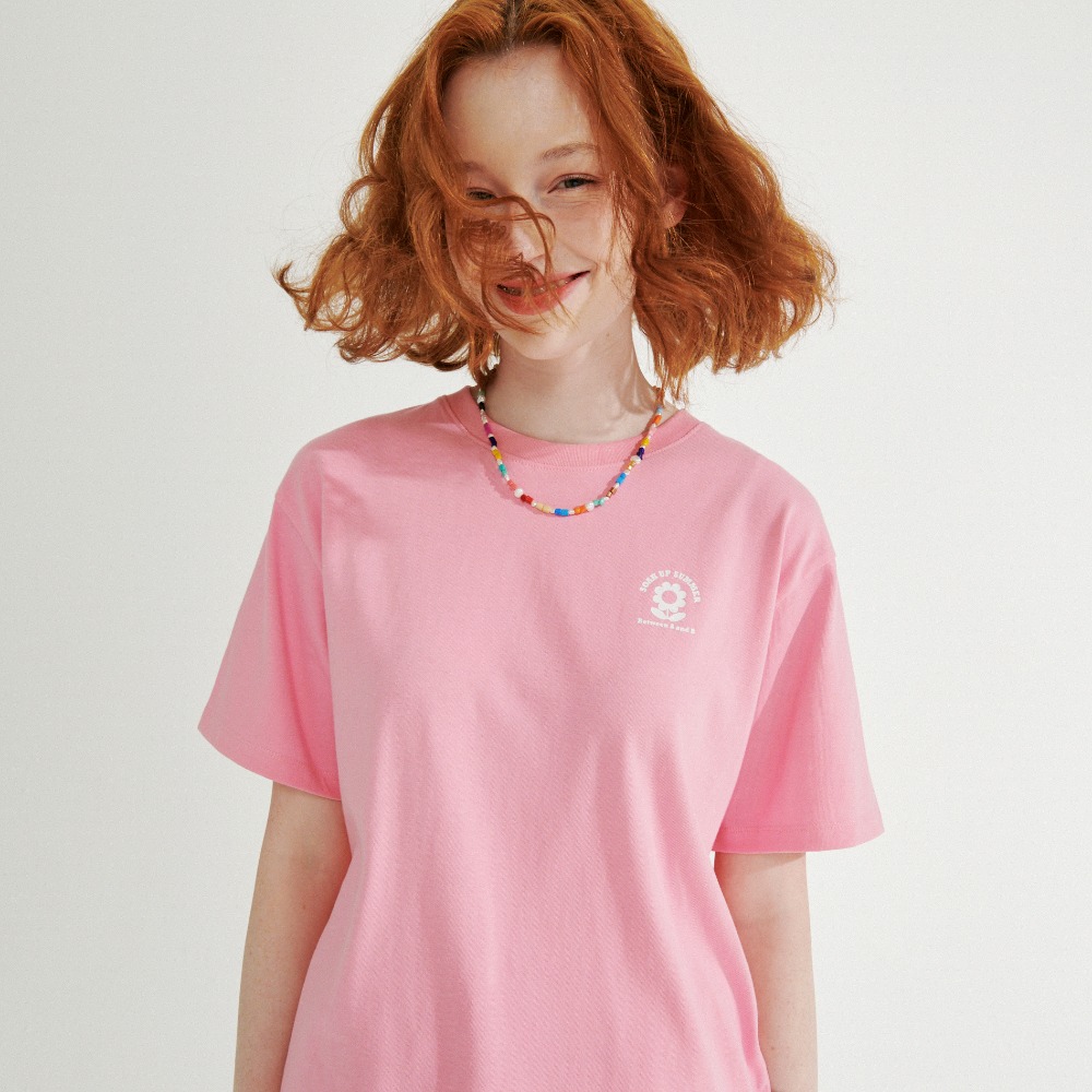 플라워 프린트 루즈핏 티셔츠 핑크